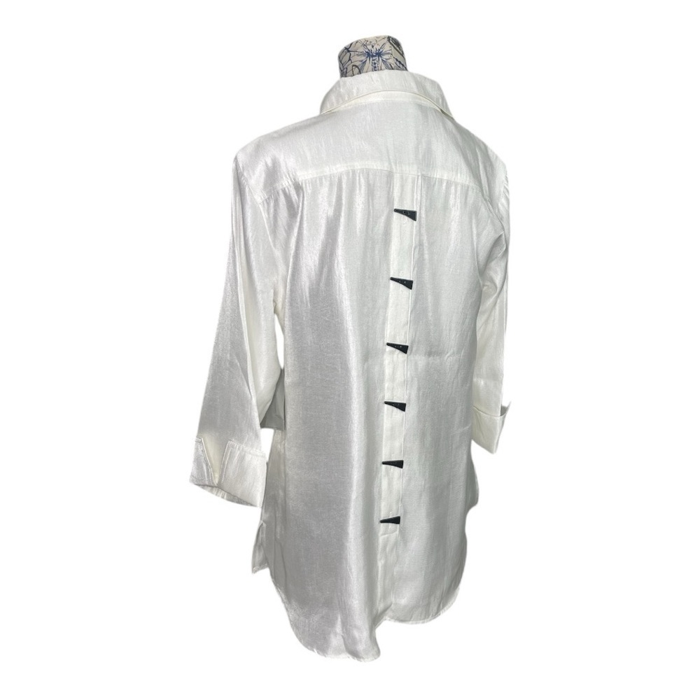 Multiples TURN-UP CUFF 3/4 SLV BUTTON FRONT HI- LO WHITE SHIRT - Picture 7 of 9